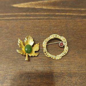 Vintage Gold Tone Maple Leave and Circle Brooch Bundle